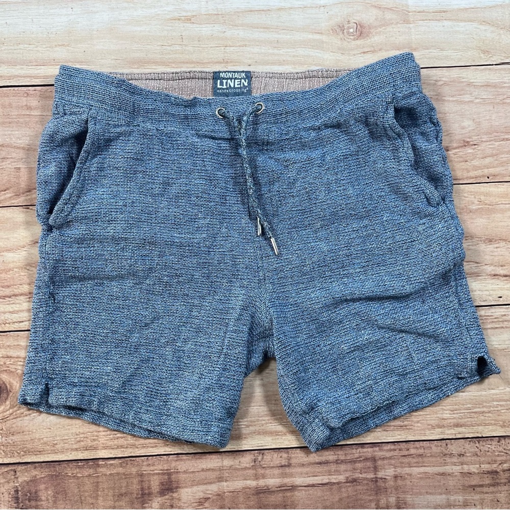Montauk Linen Essex Crossing Washable Shorts Mens Size L Blue Pockets 5.5” Ins